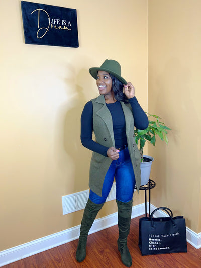 Get Into It Vest Cardigan (Olive)