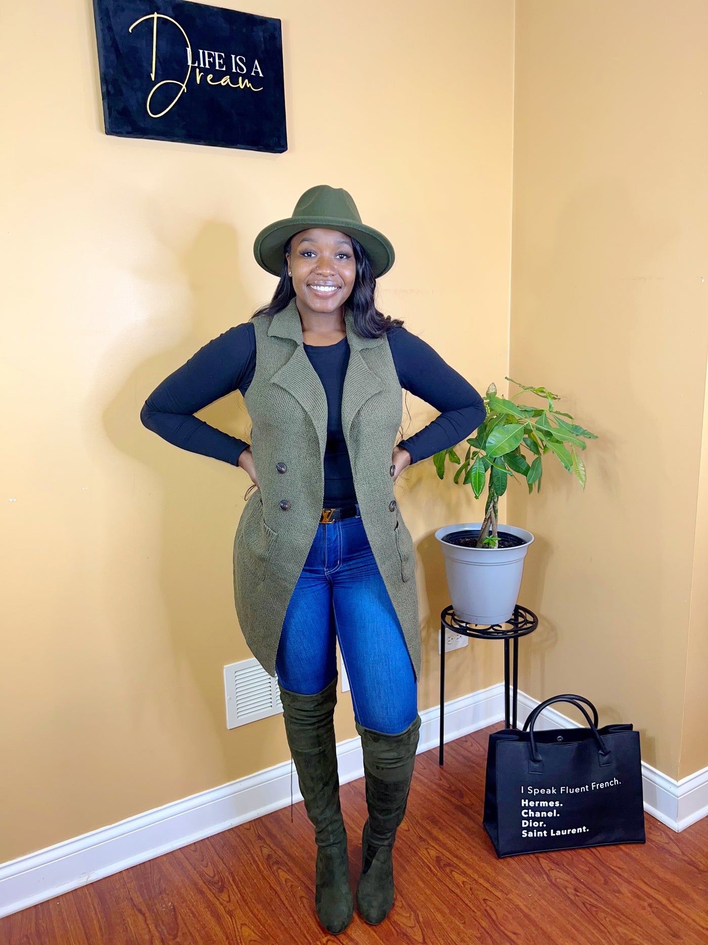 Get Into It Vest Cardigan (Olive)